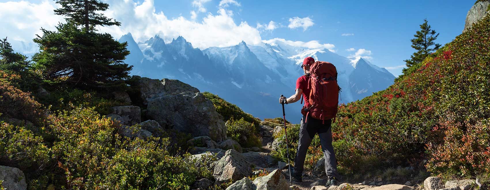 A man hiking on the famous Tour du Mont Blanc